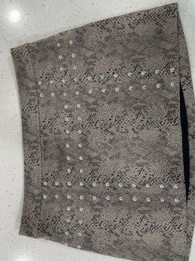 Bar III Taupe Snake-Print Studded Mini SkirtBar III mini skirt
